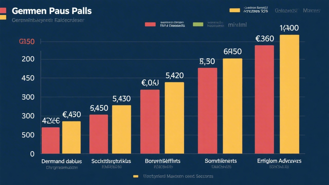 High-resolution bar chart comparing statutory deductions, voluntary benefits, and employer allowances with precise euro values for German payroll professionals presenting to management