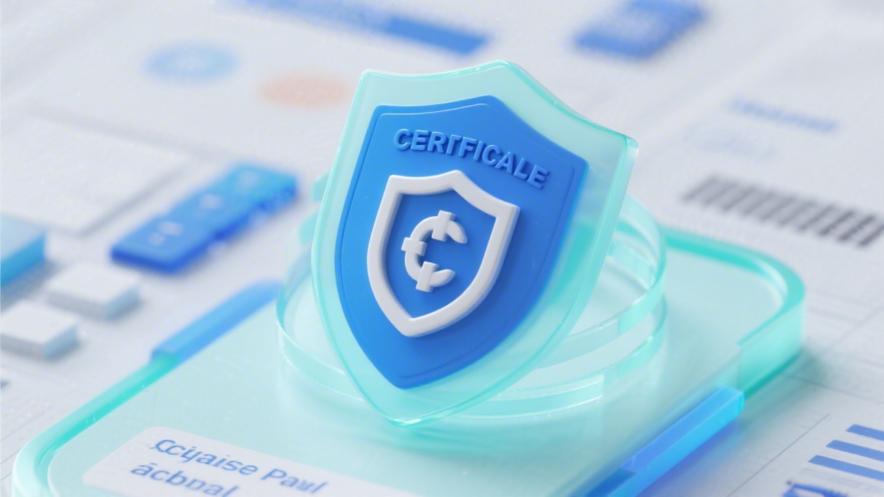 Certified security badge illustrating encrypted payroll data protection with shield icon and modern fintech styling in blue and mint hues