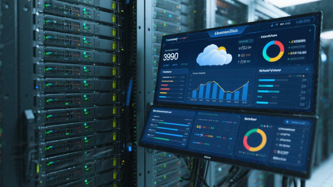 Server racks and cloud monitoring dashboards displaying secure payroll infrastructure metrics connected to compliance APIs and automated validation services for German enterprises